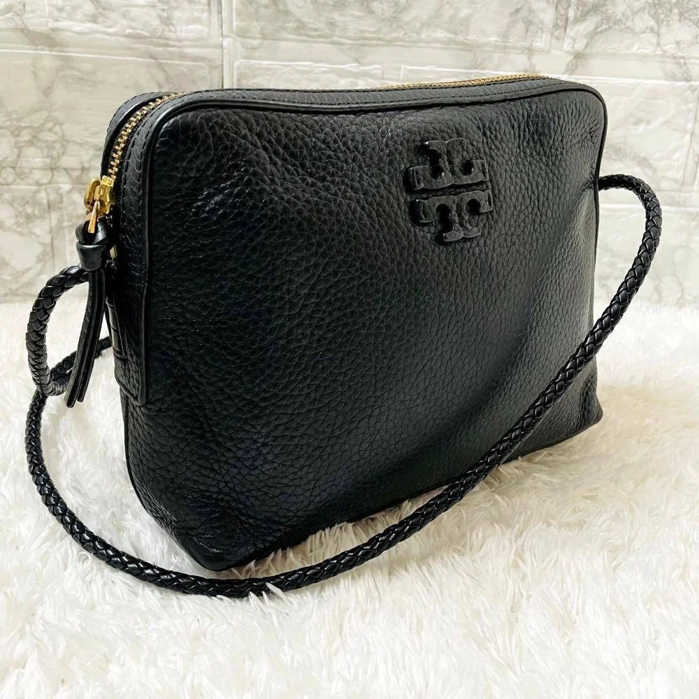 Tory Burch Taylor Camera Bag Black Pebbled Leather Rope Strap Crossbody Bag Chic